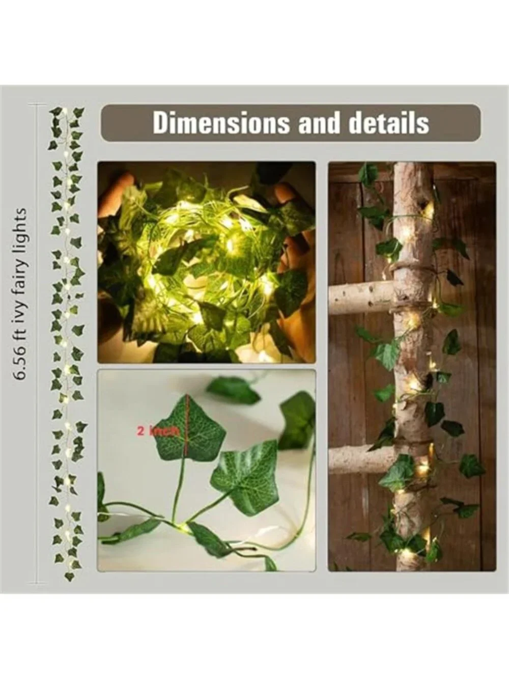 33Ft Ivy Vine Fairy Lights 100 LED Battery Operated Waterproof Wedding Garland